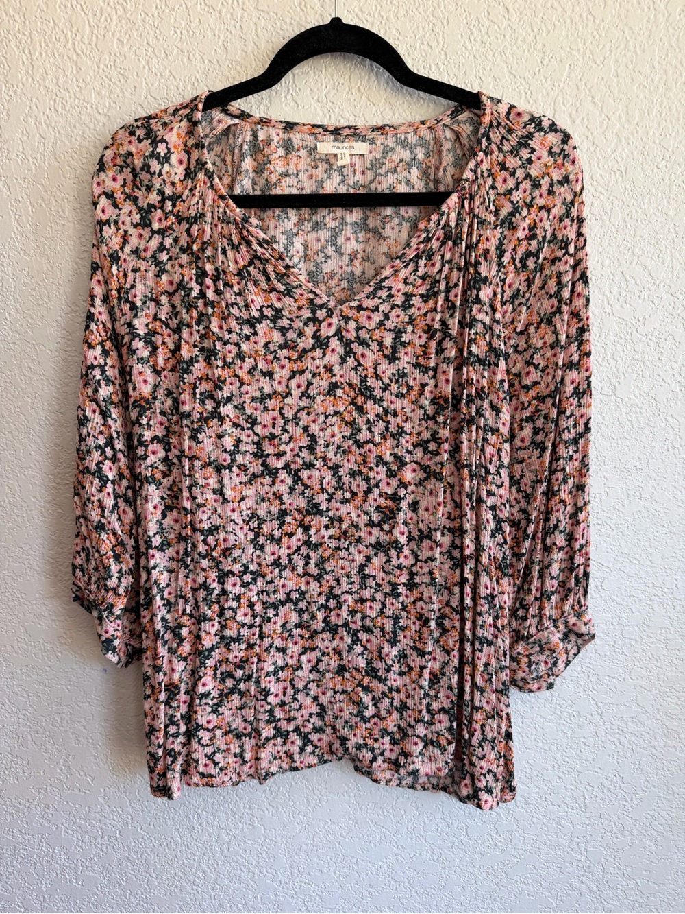 Maurices Pink Multi Floral V-Neck Blouse